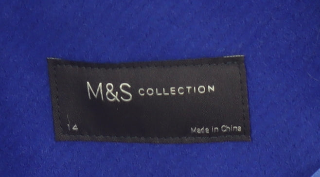 Marks and Spencer Women Blue Size 14 Overcoat Mid-Length Wool Blend Classic Style