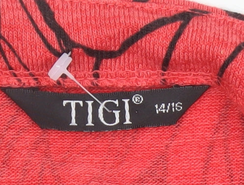 TIGI Womens Red Floral 3/4 Sleeve Tunic Top Size 14/16
