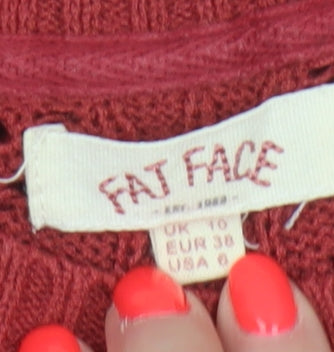 Fat Face Women's Red Open-Knit 3/4 Sleeve Pullover Jumper Size 10