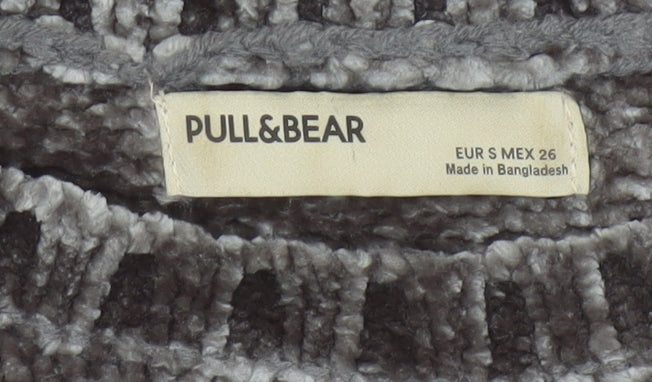 Pull & Bear Womens Grey Chunky Knit Velvet Jumper Size 8