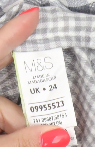 Marks and Spencer Women's Grey Check Cotton Long Sleeve Shirt UK 24