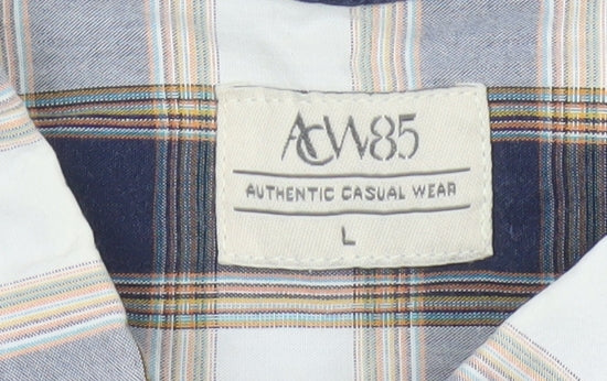 ACW85 Men's Blue Check Short Sleeve Button-Up Cotton Shirt L