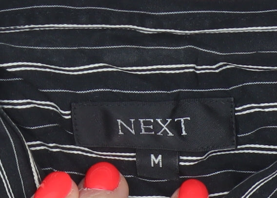 Next Men's Black Striped Cotton Long Sleeve Button-Up Shirt M