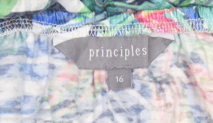 Principles Women Green Multi Leaf Print Short Sleeve Top Size 16