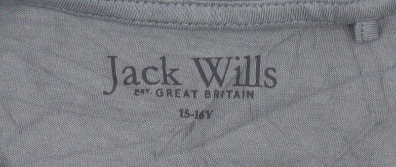 Jack Wills Boys Grey Crew Neck Cotton T-Shirt 15-16 Years Casual Logo