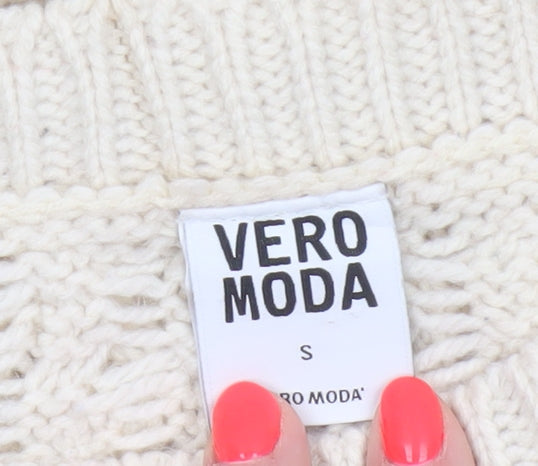Vero Moda Women Beige Knit Long Sleeve Basic Pullover Sweater S