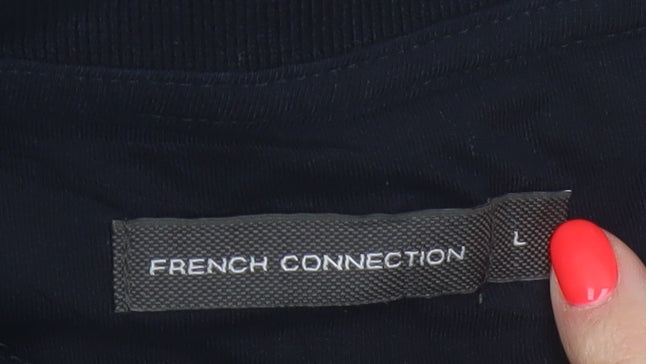 French Connection Men's Black Long Sleeve 1/4 Zip Cotton Polo L