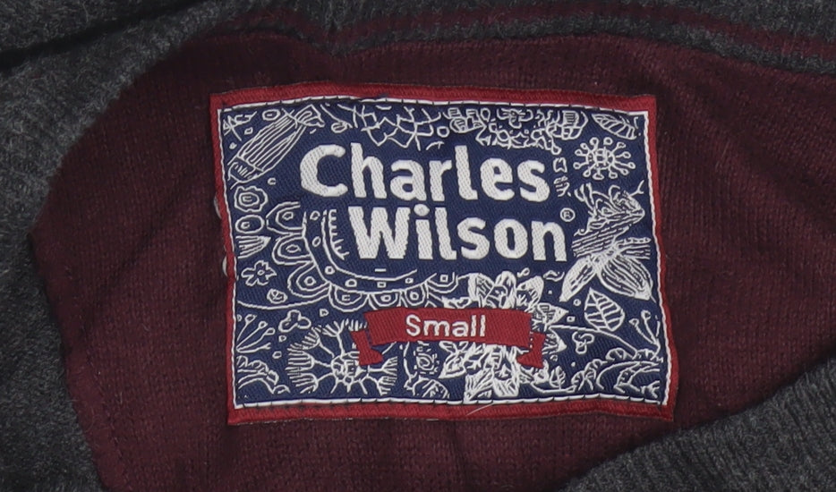 Charles Wilson Men's Grey Cotton V-Neck Jumper Small