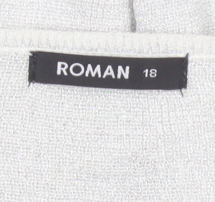 Roman Women Silver Viscose Metallic Open Knit Cardigan Size 18