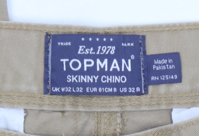 Topman Men's Beige Skinny Chino Trousers W32 L32 Cotton
