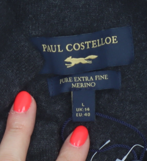 Paul Costelloe Women Black Merino Wool Cardigan UK 14 Large