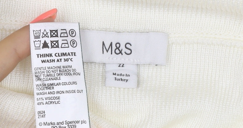 Marks and Spencer Women's Ivory Cowl Neck Long Sleeve Jumper Size 22