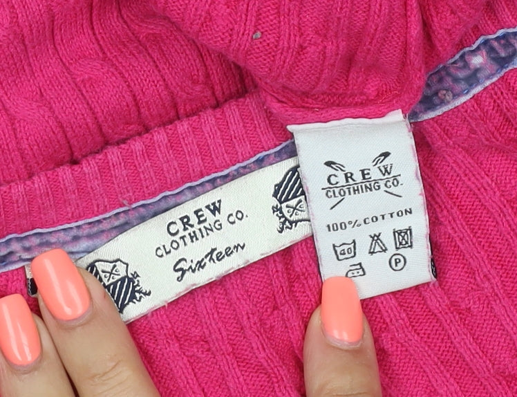 Crew Clothing Co. Women's Pink V-Neck Cotton Cable Knit Jumper Size 16