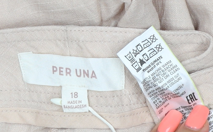 Marks and Spencer Per Una Women’s Beige Linen Blend Cargo Trousers Size 18