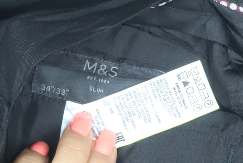 Marks and Spencer Men's Black Slim Fit Dress Trousers 34x33