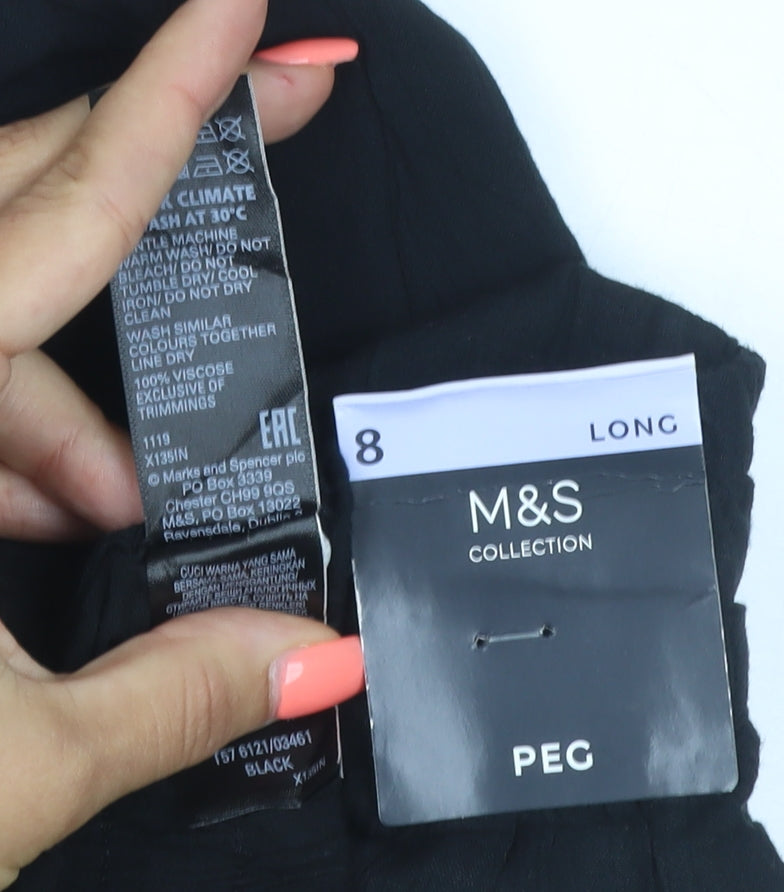 Marks and Spencer Women’s Black Size 8 Long Peg Trousers Viscose