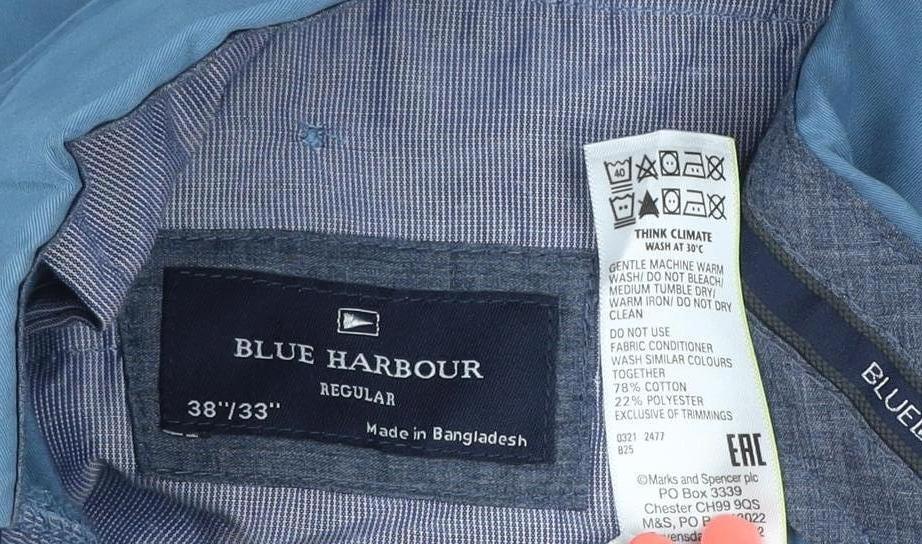 Marks and Spencer Blue Harbour Men's Blue 38x33 Regular Fit Chino Trousers