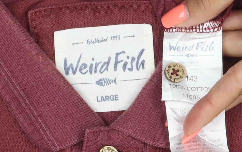 Weird Fish Mens Red Cotton Polo Shirt Size L Short Sleeve Casual