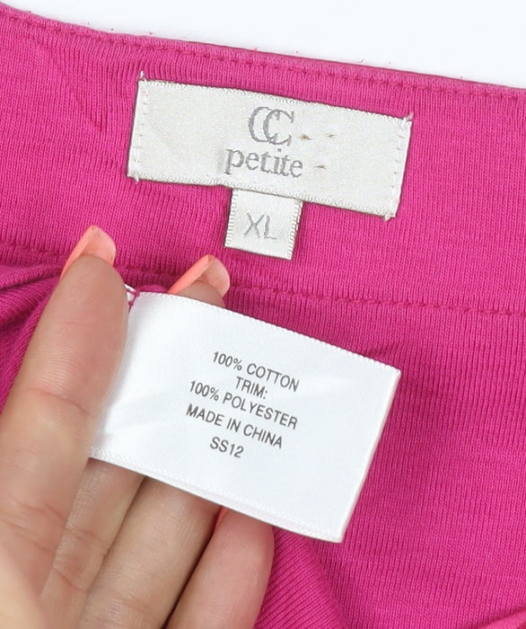 CC Petite Women's Pink Beaded Scoop Neck Cotton T-Shirt XL