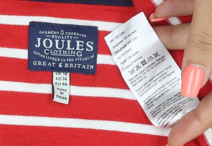 Joules Women's Red Striped Sequin Christmas Long Sleeve Cotton Top Size 14