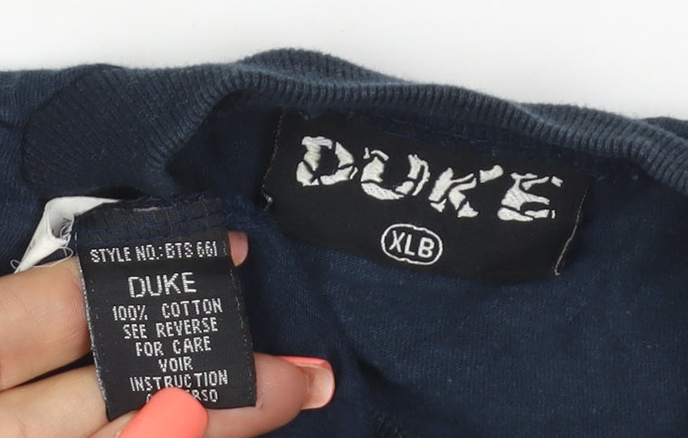 Duke Men's Navy Long Sleeve Graphic Print Cotton T-Shirt XLB