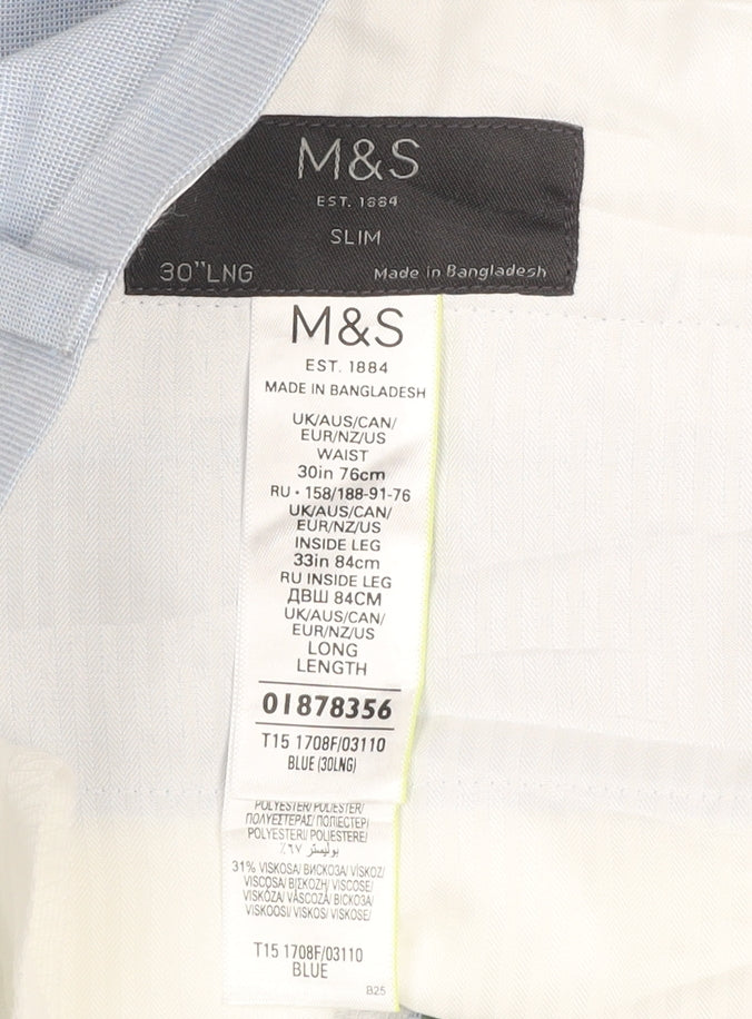 Marks and Spencer Men's Blue Slim Fit Chino Trousers 30W 33L