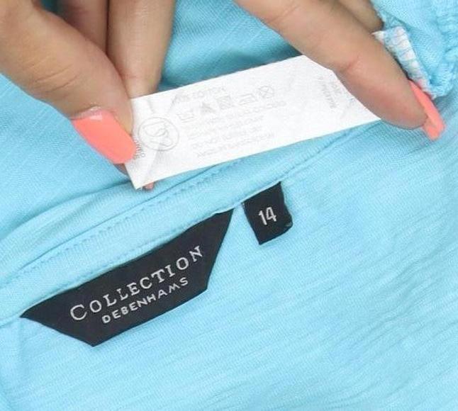 Debenhams Women's Blue Size 14 Cotton Short Sleeve V-Neck T-Shirt