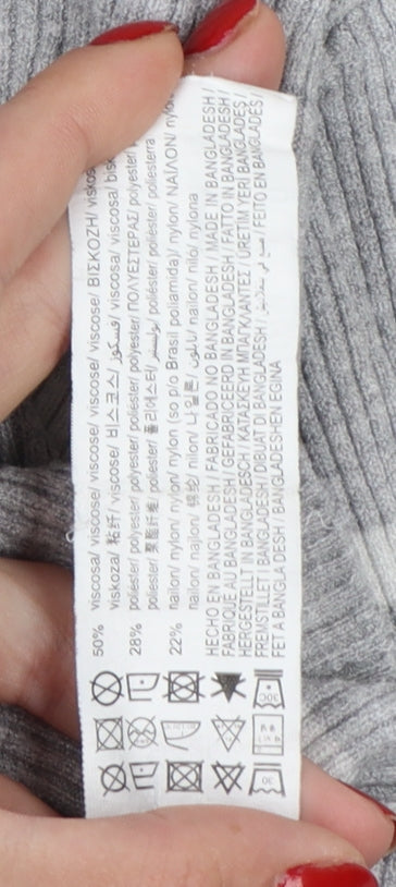 Pull & Bear Women’s Grey Striped Roll Neck Jumper Size 12