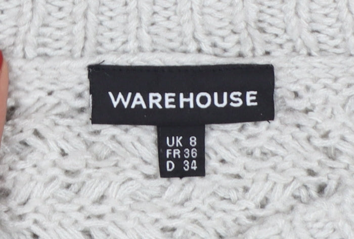Warehouse Women Grey Open-Knit Long Sleeve Jumper UK 8