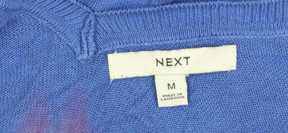 NEXT Women Blue Cotton V-Neck Short Sleeve Lightweight Jumper M
