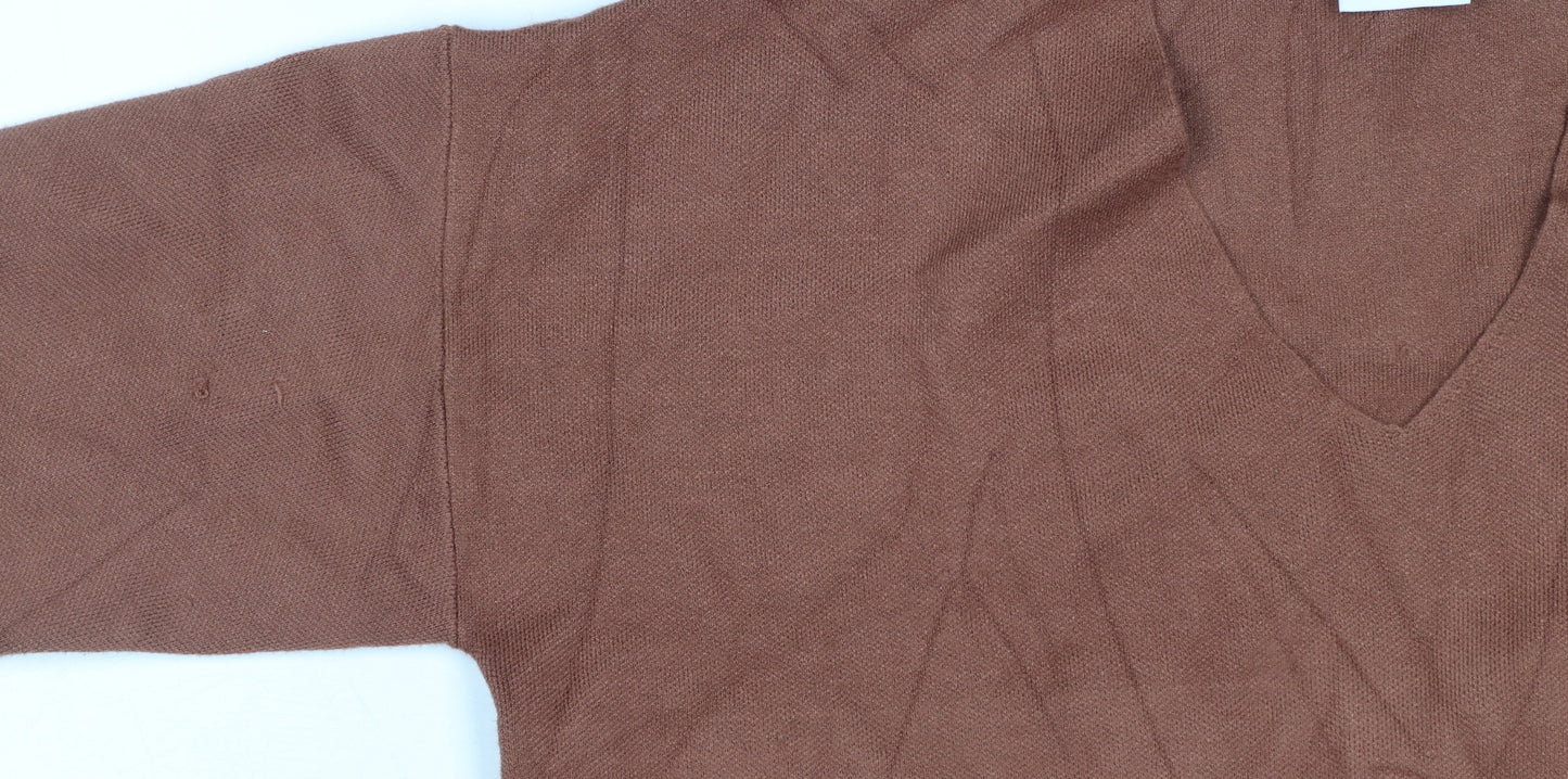 Next Women Brown V-Neck Knit Pullover Jumper Size L