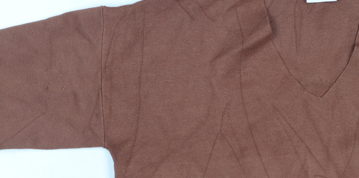Next Women Brown V-Neck Knit Pullover Jumper Size L