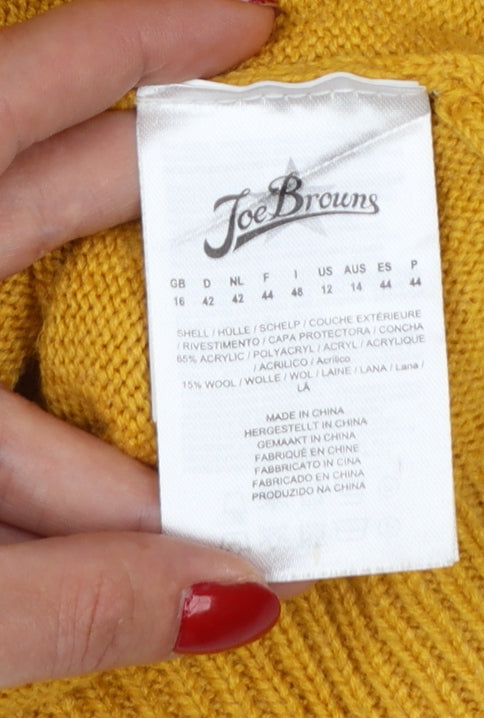 Joe Browns Women's Yellow Hooded Cardigan UK 16 Acrylic Wool Knit