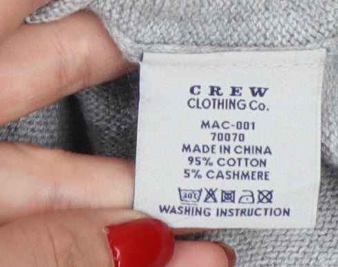 Crew Clothing Co. Men's Grey V-Neck Cotton Cashmere Jumper Size S