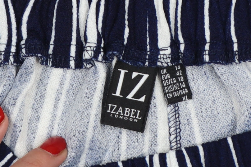 Izabel London Womens Navy Striped Wide-Leg Cropped Trousers Size 14 XL
