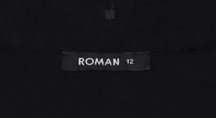 Roman Womens Black Size 12 Sleeveless V-Neck Jersey Blouse