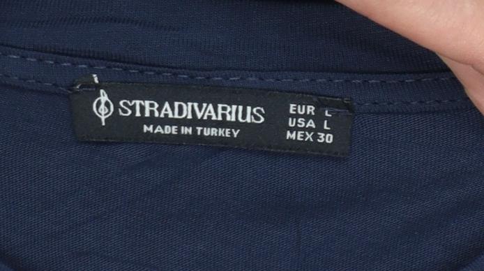 Stradivarius Women's Blue Cotton New York City Embroidered T-Shirt Size 12