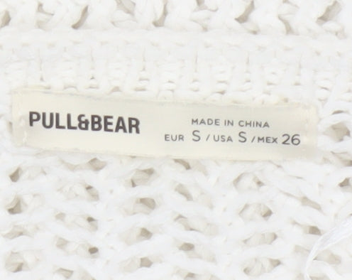 Pull&Bear Women White Open Knit Cotton Shrug Jumper Size S