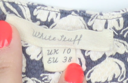 White Stuff Women Blue Floral Cotton Short Sleeve Shift Dress UK 10