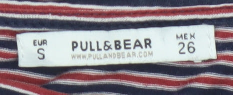 Pull & Bear Women's Multicoloured Striped Cropped T-Shirt S