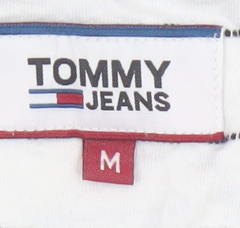 Tommy Jeans Men’s White Striped Cotton Crew Neck Short Sleeve T-Shirt M