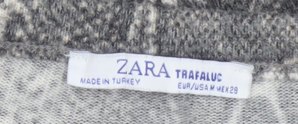 Zara Women Grey Snake Print Cropped Knit Top M