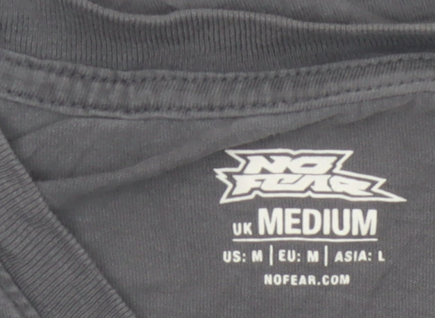 No Fear Men's Grey Graphic Print Crew Neck Cotton T-Shirt Medium