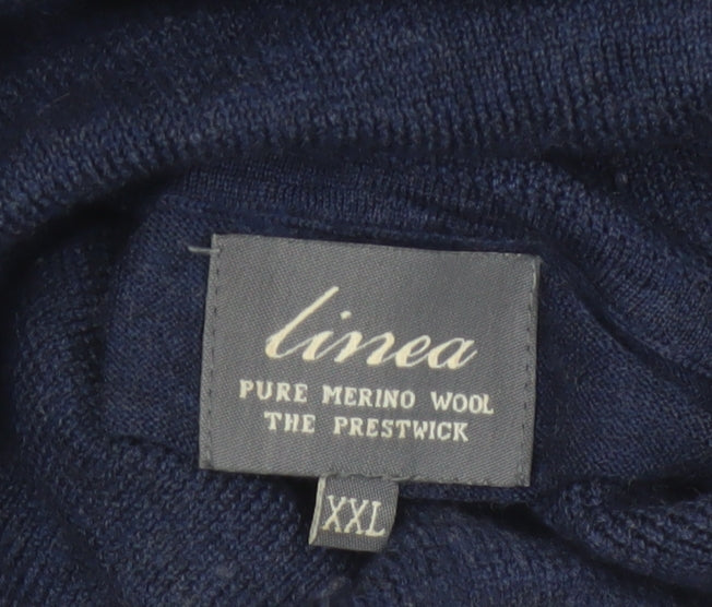 Linea Men’s Blue Roll Neck Merino Wool Jumper 2XL