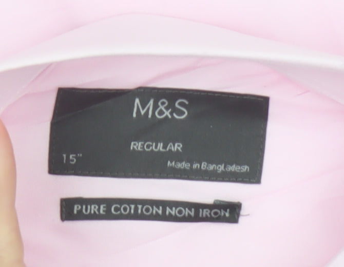 Marks and Spencer Mens Pink 15in Regular Fit Cotton Dress Shirt