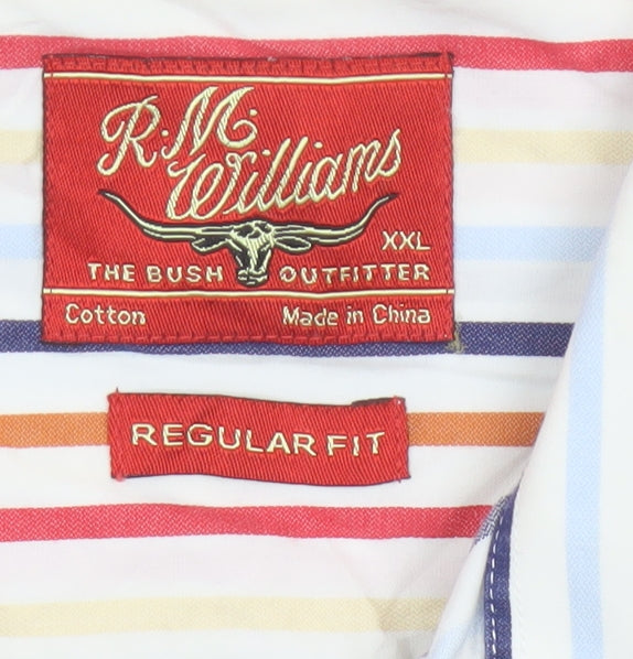 R.M. Williams Men's Multicoloured Striped Cotton Long Sleeve Button-Up Shirt 2XL Regular Fit