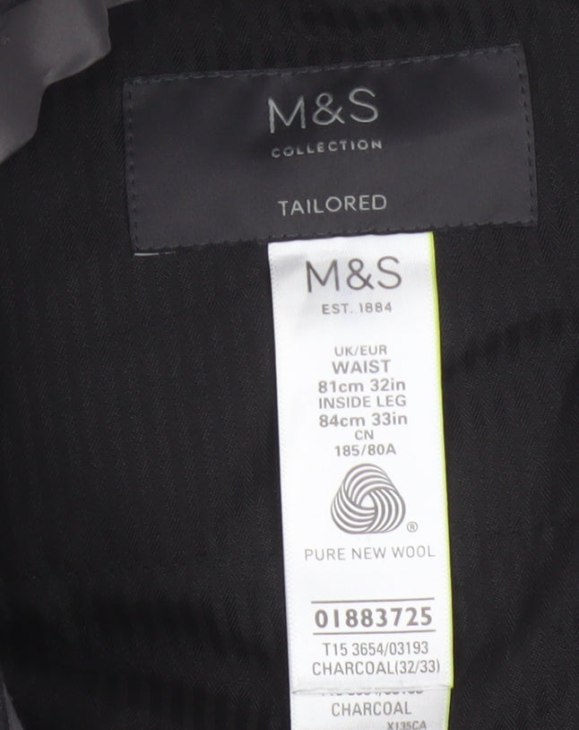 Marks and Spencer Men's Grey Wool Tailored Dress Trousers 32W 33L