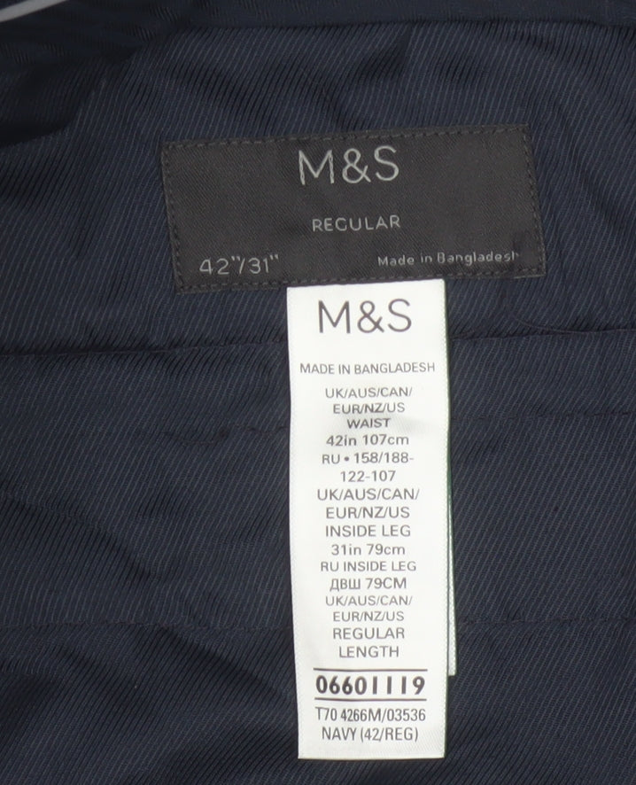 Marks and Spencer Men's Blue Check Regular Fit Dress Trousers 42W 31L