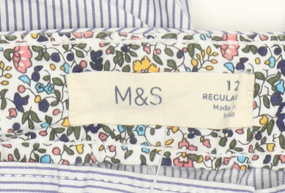 Marks and Spencer Women Blue Striped Chino Trousers Size 12 Regular