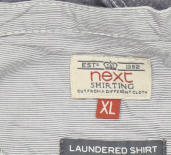 Next Men's Grey Colourblock Cotton Long Sleeve Band Collar Shirt XL